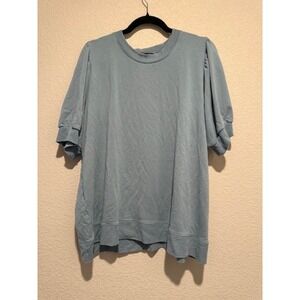 SUMMERSALT Puff Sleeve Top Women's 1XL Blue Casual T-Shirt Comfy Pullover 1990